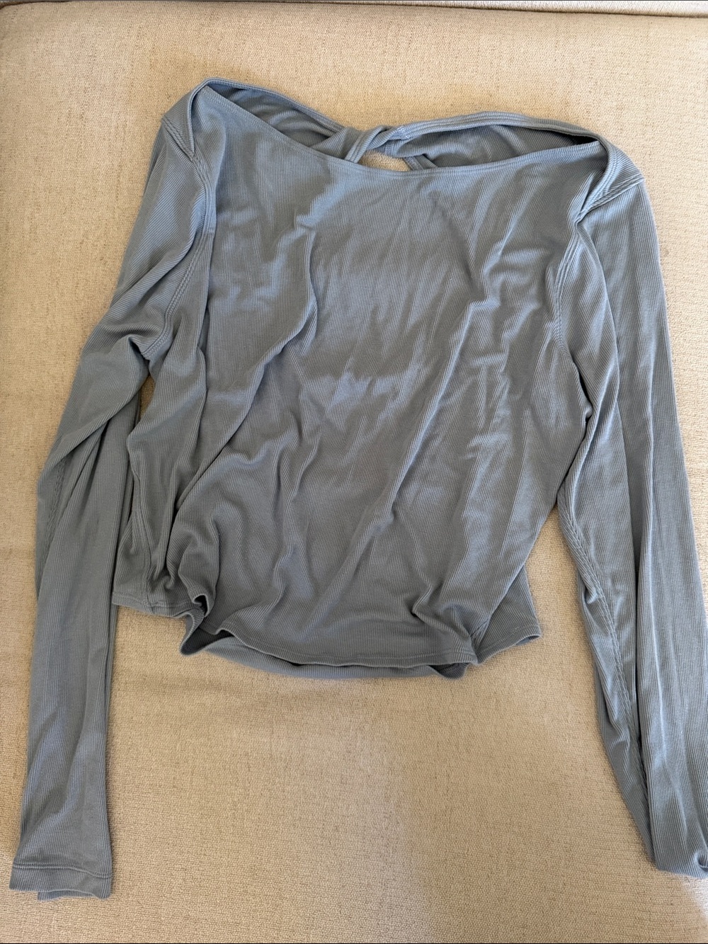 Lululemon Long Sleeve Twist-Back Top in Brown and Light Blue - Picture 2 of 7